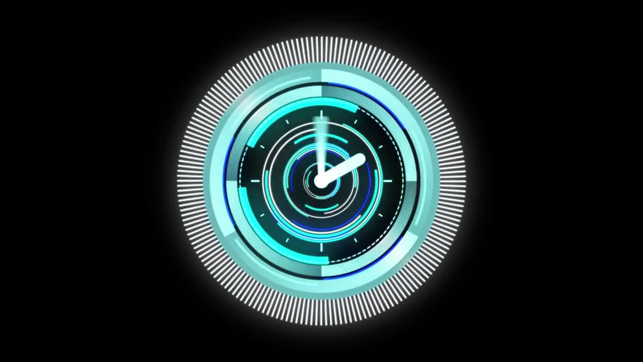 animación de escaneo de alcance con reloj sobre fondo negro