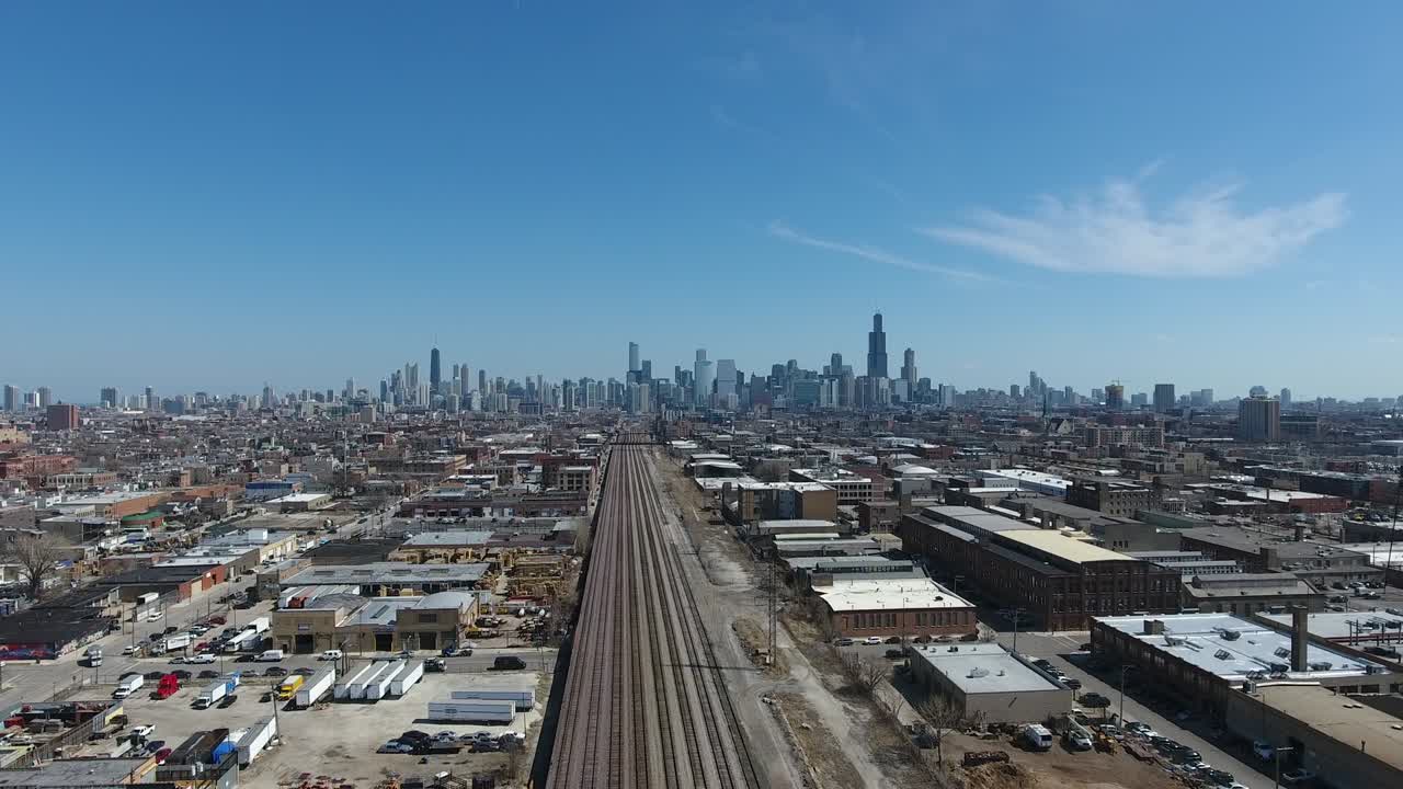 시카고 스카이 라인 기차 트랙 공중