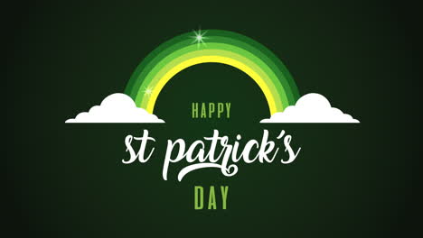 tarjeta animada del día de san patricio con letras y arco iris