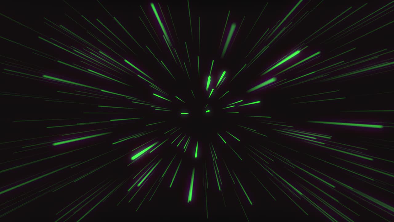 4K Animation Loop Anime Glow Green Speed Lines. Anime motion background 3d . Fast Speed line Loop Green glowing from Middle to the outside