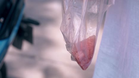 hand-impales-watermelon-slice-on-wooden-stick-close-view