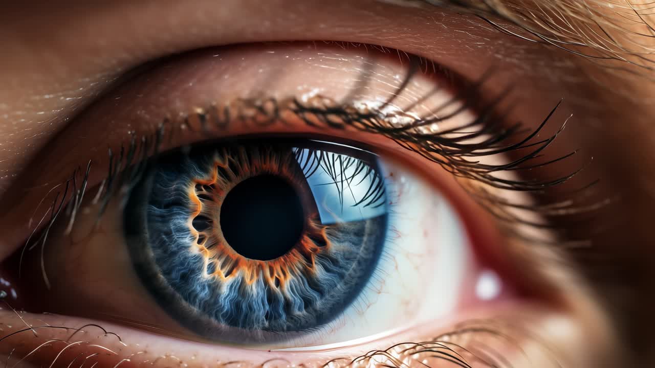 Close up sequence capturing human eye pupil responding dynamically to varying light intensities, revealing intricate physiological dilation and constriction mechanisms