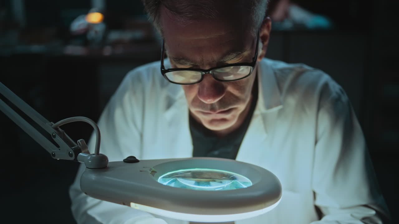 paleontólogo examinando una pelvis fósil