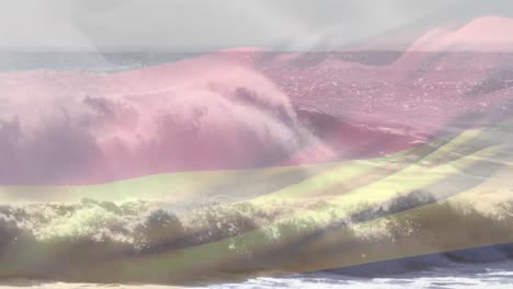 animation of flag of germany blowing over waves in seae