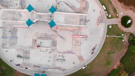 aerial view of a skate park in a park