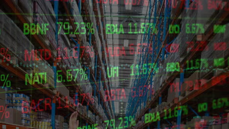 animación del mercado de valores y procesamiento de datos financieros en un almacén vacío