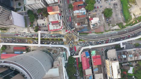 kuala lumpur city center sunset time traffic street aerial topdown panorama 4k malaysia