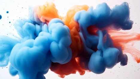 blue and orange ink swirl. a vivid swirl of blue and orange ink forms a captivating cloud on a light background.