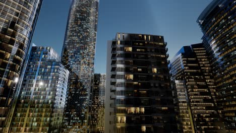 rascacielos de la ciudad por la noche con cielo oscuro