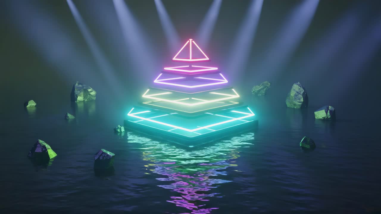 Neon Pyramid in Water
