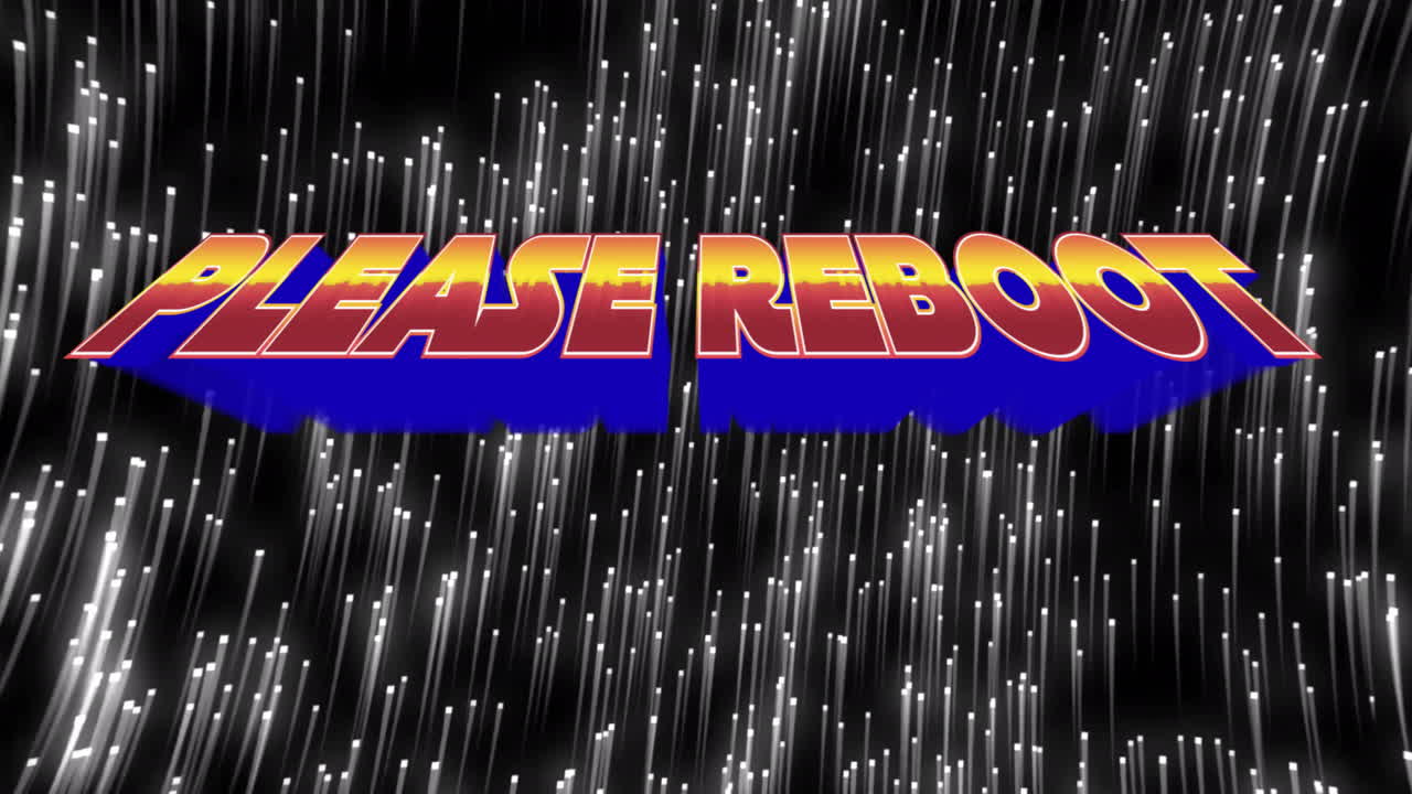 Reboot text appearing with animation of dynamic digital rain in background