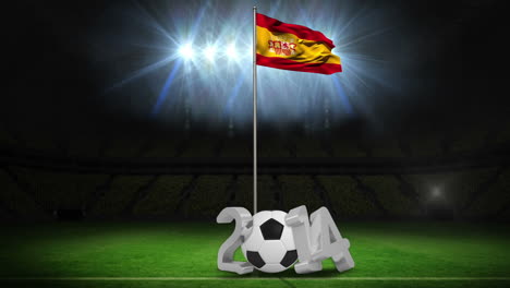 Spain-national-flag-waving-on-flagpole-with-2014-message