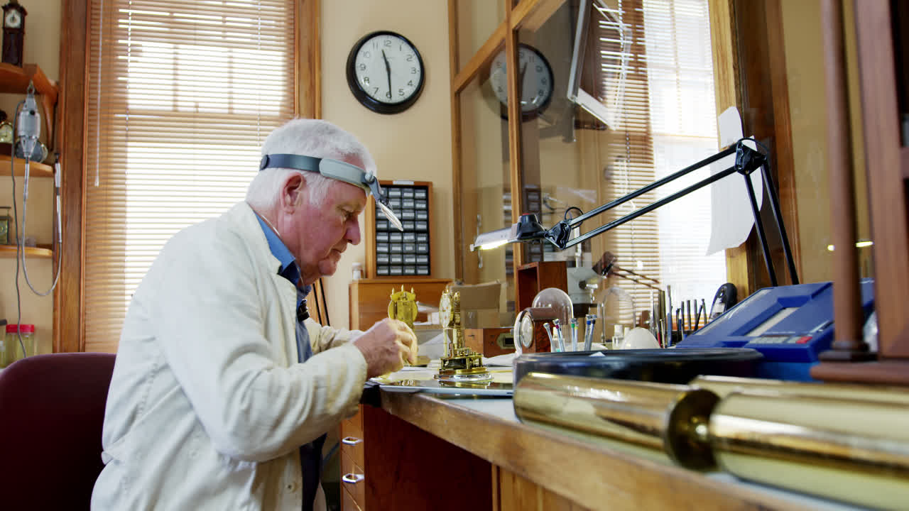 relojero que usa una tableta digital