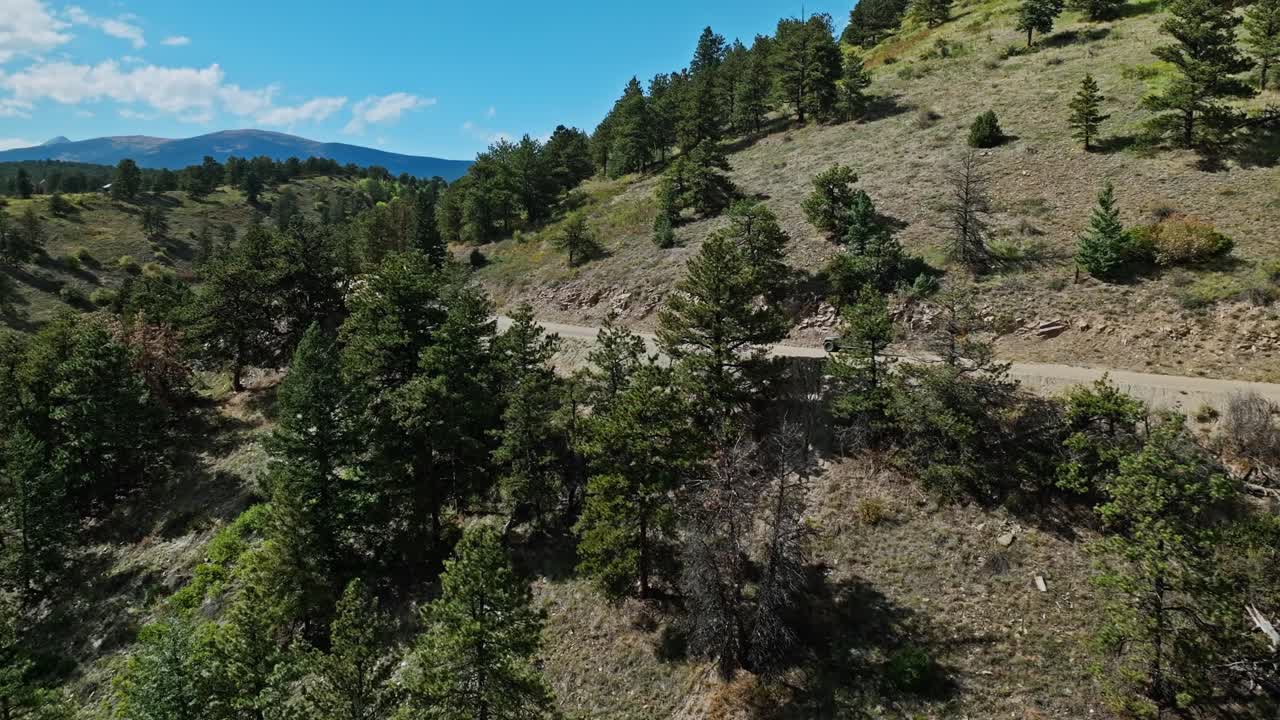 Aerial View of a Jeep Driving on a Mountain Road