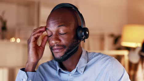 Headache,-tired-and-a-black-man-in-call-center