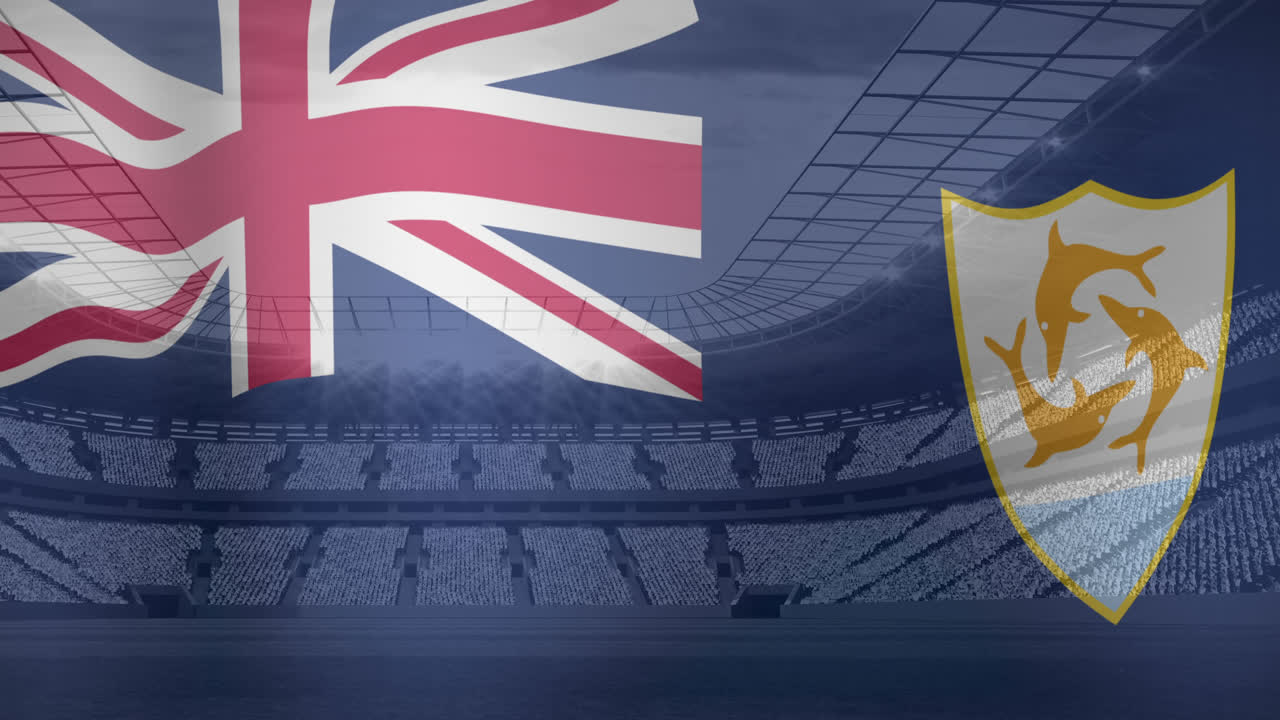 animación de la bandera de anguila sobre el estadio deportivo