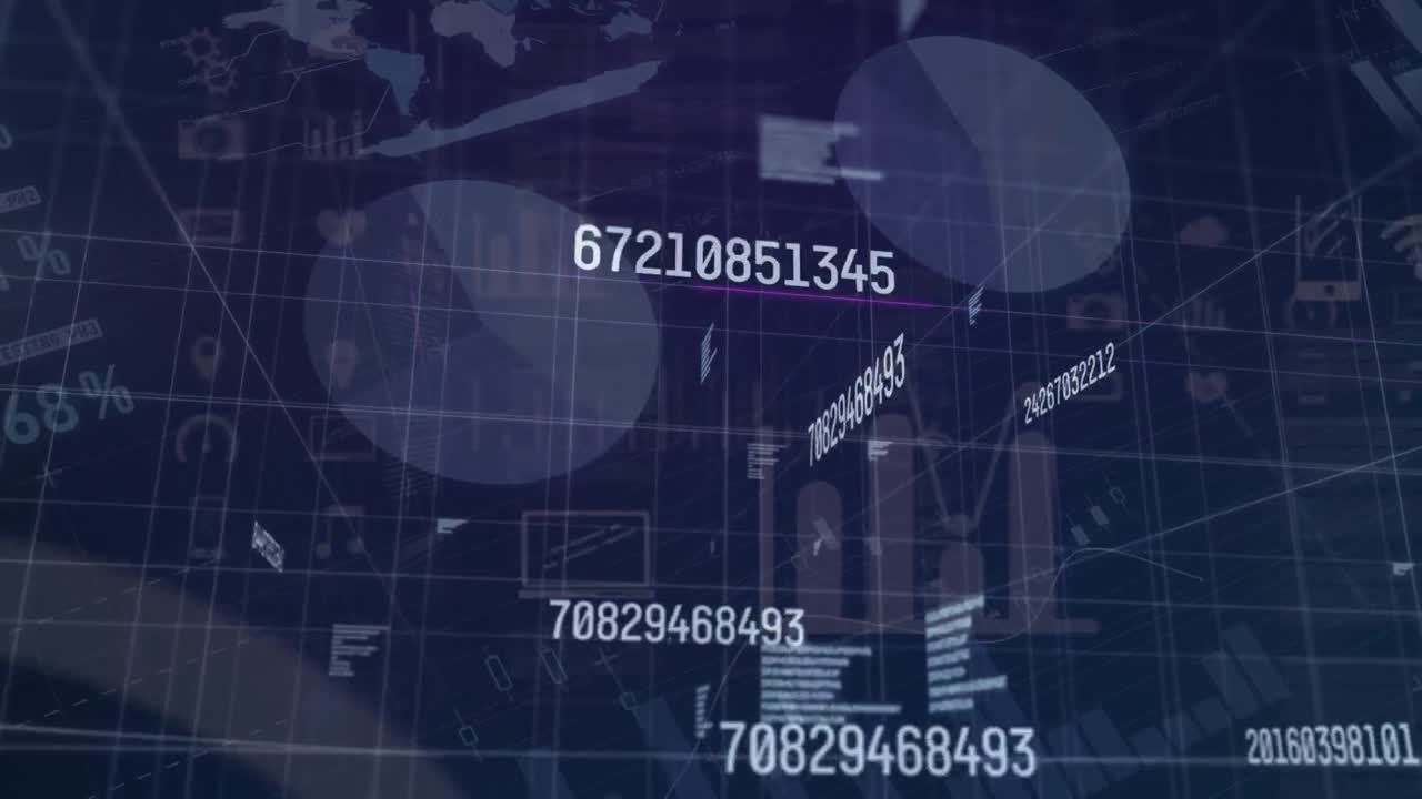 Animation of financial data processing on blue background