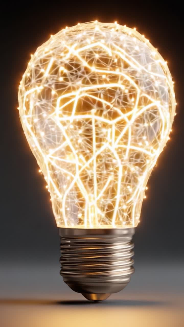 Lampadina illuminata con intricati motivi geometrici e filamenti incandescenti che rappresentano innovazione e creatività nel design moderno.