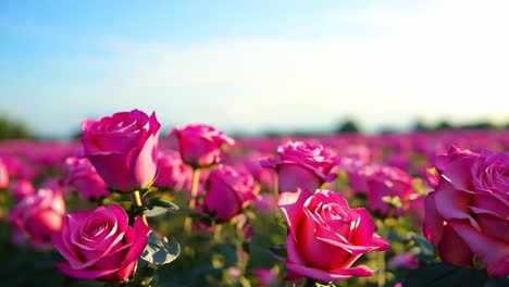 a field of pink roses