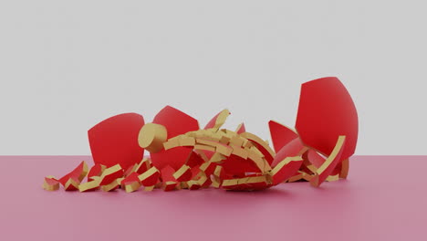 broken red vase on pink and gray background