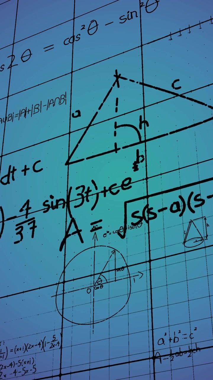 Animation of mathematical equations over blue background