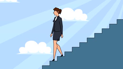 personaje de mujer de negocios de dibujos animados plana baja por la escalera de la carrera escaleras de concepto de animación