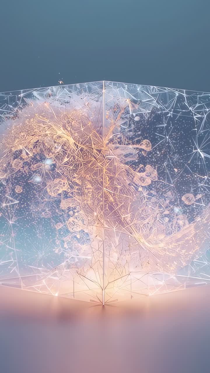 Vertical video: Igniting at lit base, glowing filament expanding in faceted shell, turning cool