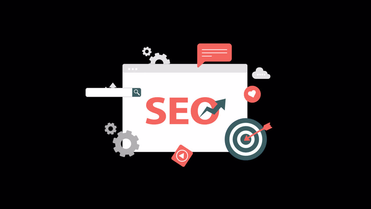 Animated SEO Concept with Browser Window and Digital Icons