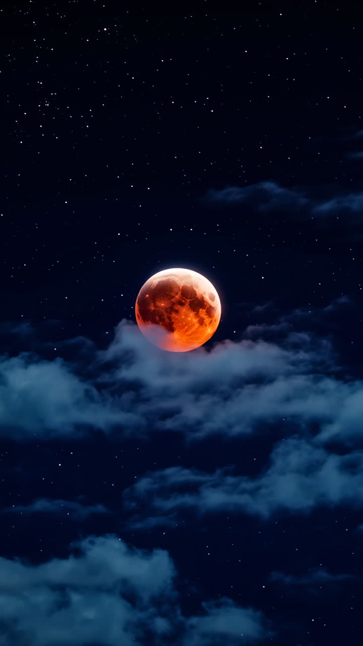Blood Moon in a Starry Night Sky with Clouds