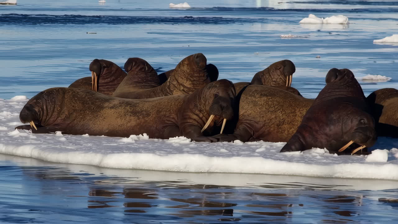 Walruses resting on an ice floe in the Arctic