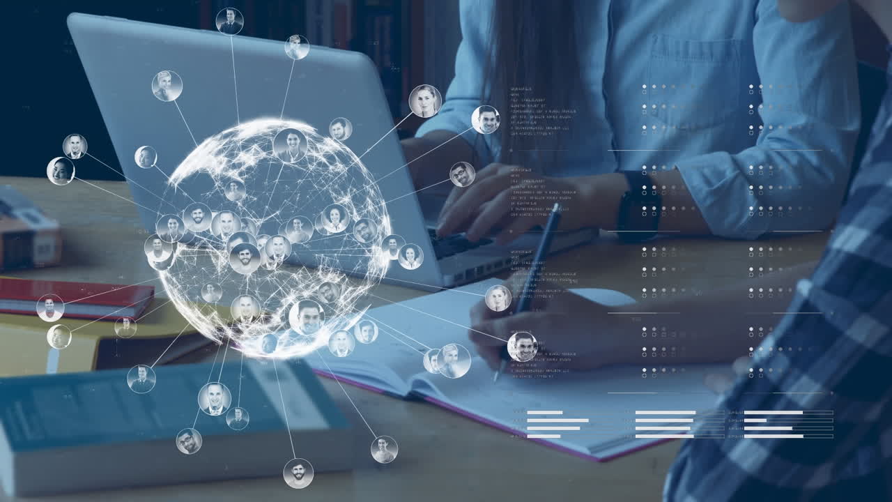 Globe spinning with data and connection network