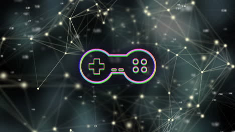 animación del icono del controlador de juego con puntos de conexión de red en la interfaz digital