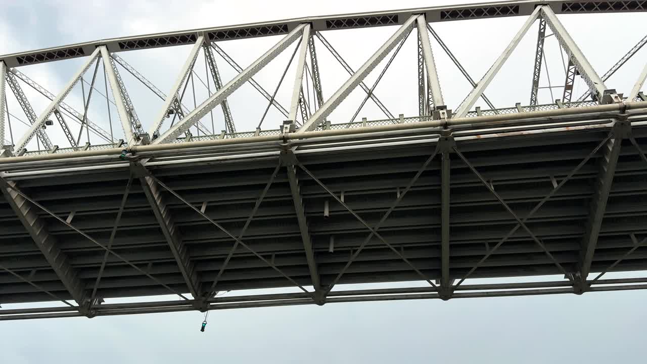 Tilting Aerial Shot From Under John Seigenthaler Pedestrian Bridge In Nashville, Tennessee