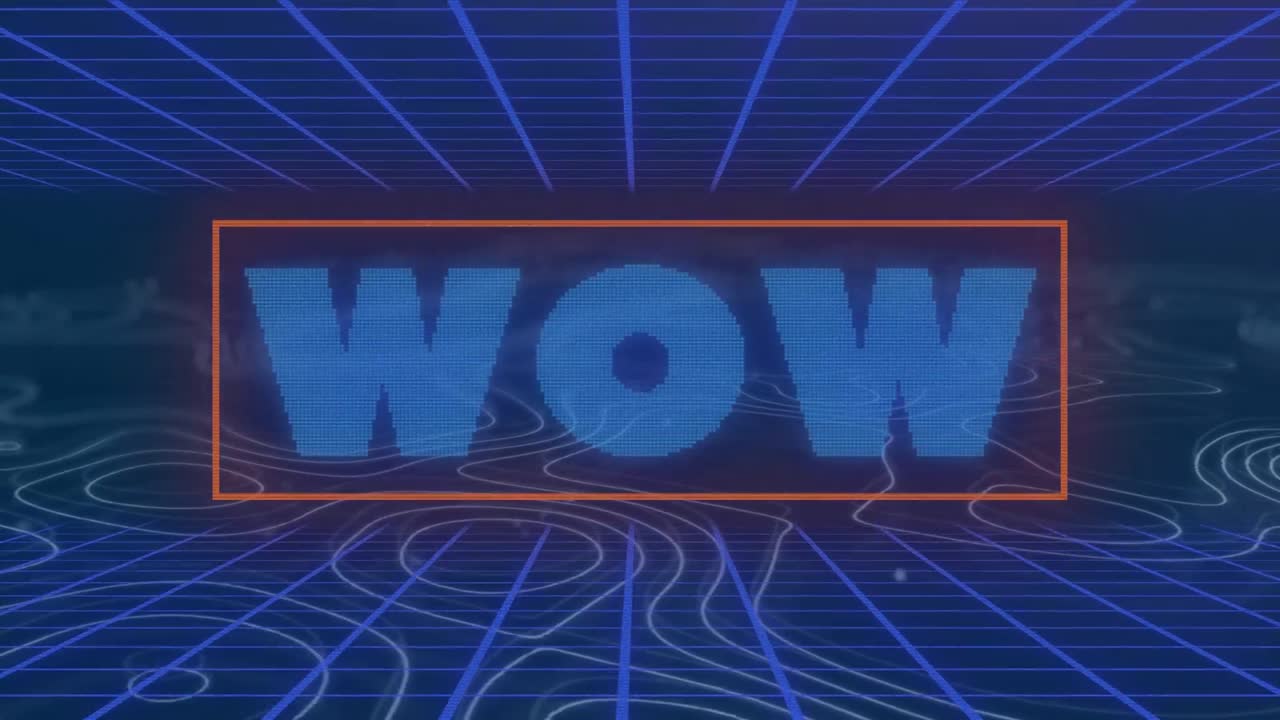 animación de texto wow con líneas azules sobre líneas blancas sobre fondo azul