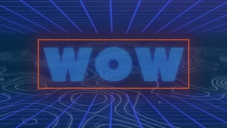 animation of wow text with blue lines over white lines on blue background