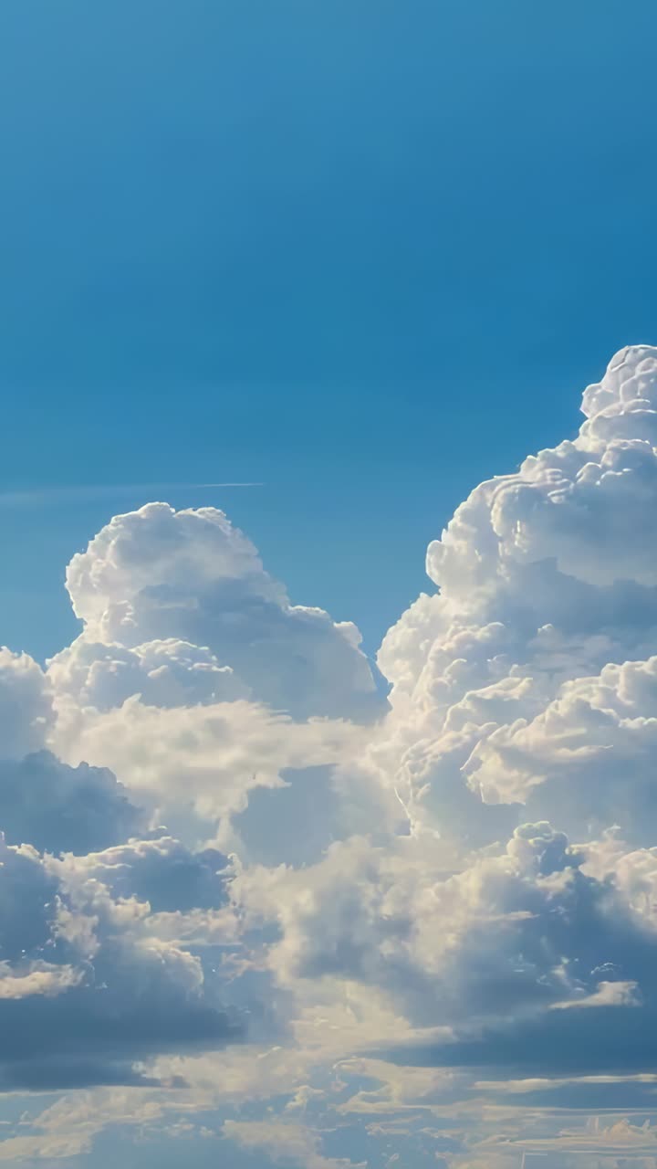 Vertical video: At start camera panning revealing cumulus cloud in aerial view, showing clear sky
