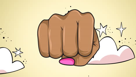 animation of female fists, over night sky