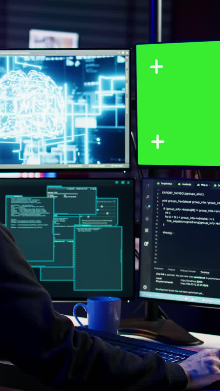 Vertical video Hacker using green screen PC and AI to find unpatched connections