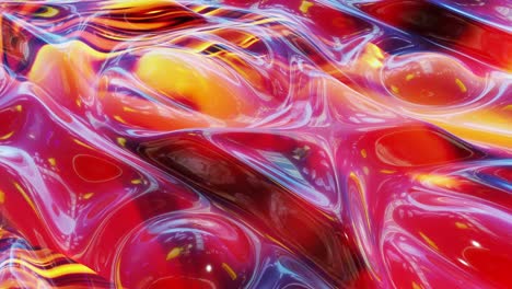 liquid red yellow orange pattern like waves in looped motion. 3d stylish abstract bg of wavy surface like brilliant liquid marble with beautiful gradient colors. 4k trendy colorful fluid animation.