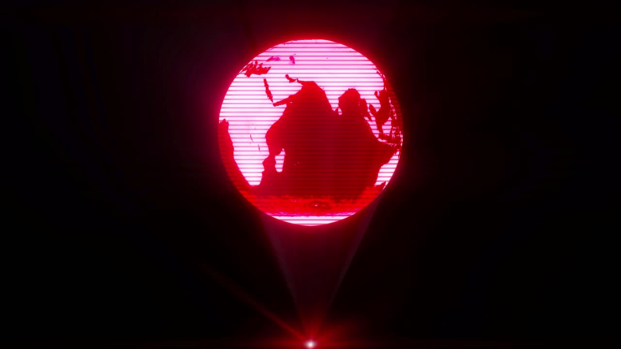 mundo holográfico de ciencia ficción proyector tecnológico futurista glitch bucle 4k