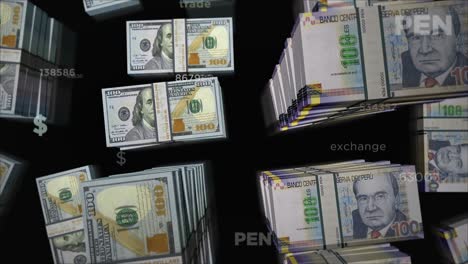 el dólar de los ee.uu. y el sol del perú el intercambio de dinero animación de bucle