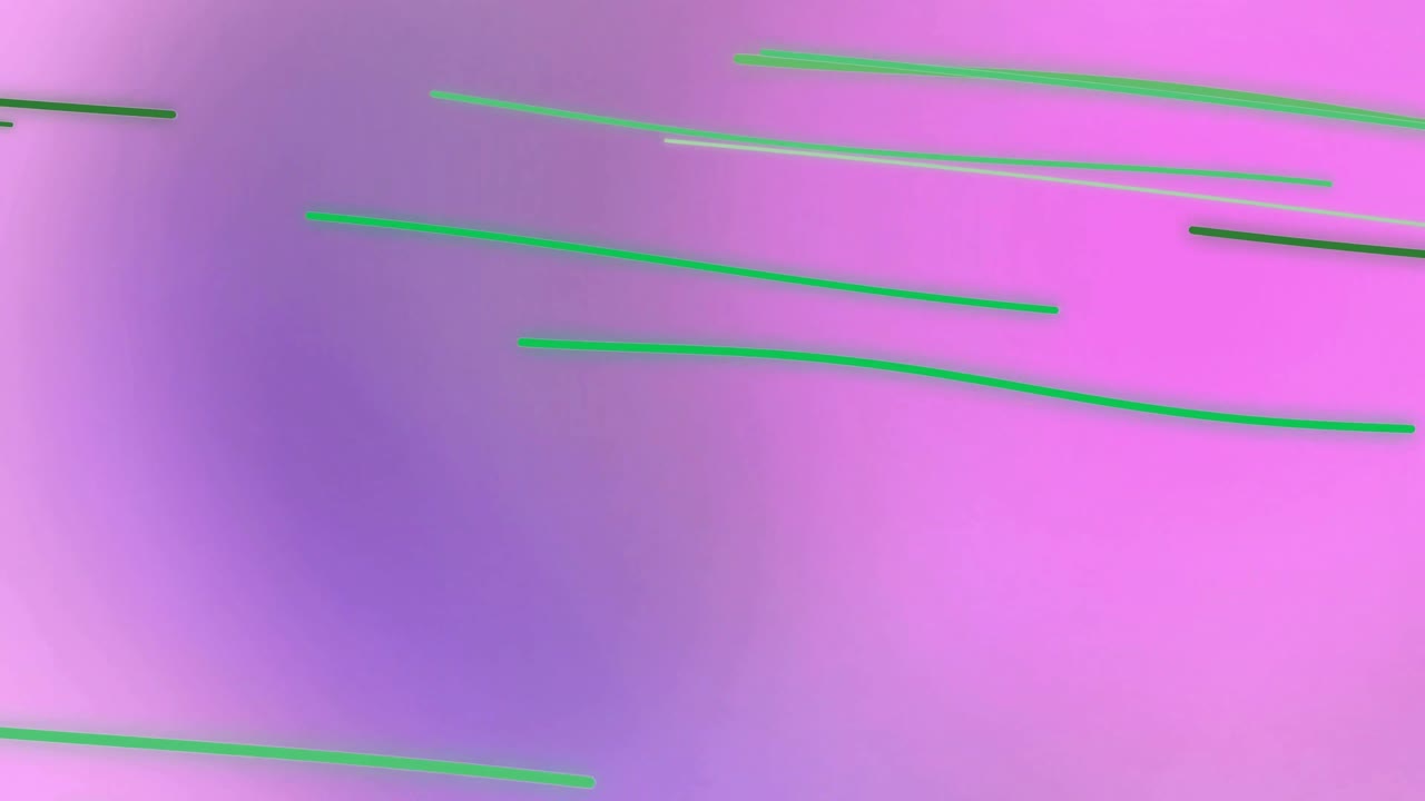 Abstrakte grønne linjer, der bevæger sig på en pink og lilla gradientbaggrund