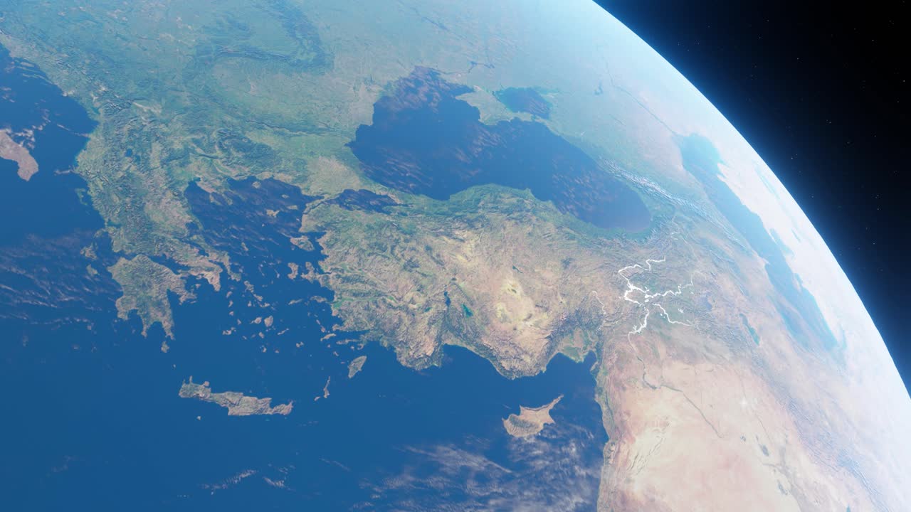 3D Animation showing Turkey from space