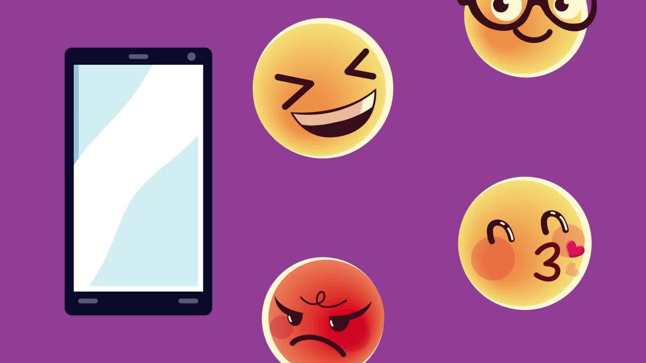 Smartphone with various emoji expressions
