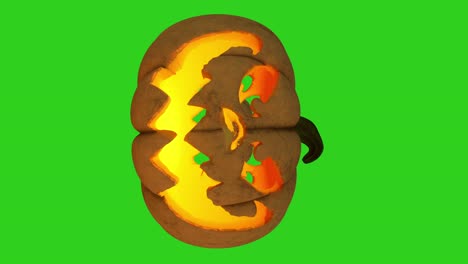 halloween funny pumpkin animation on a green background. camera movement through the scary pumpkins