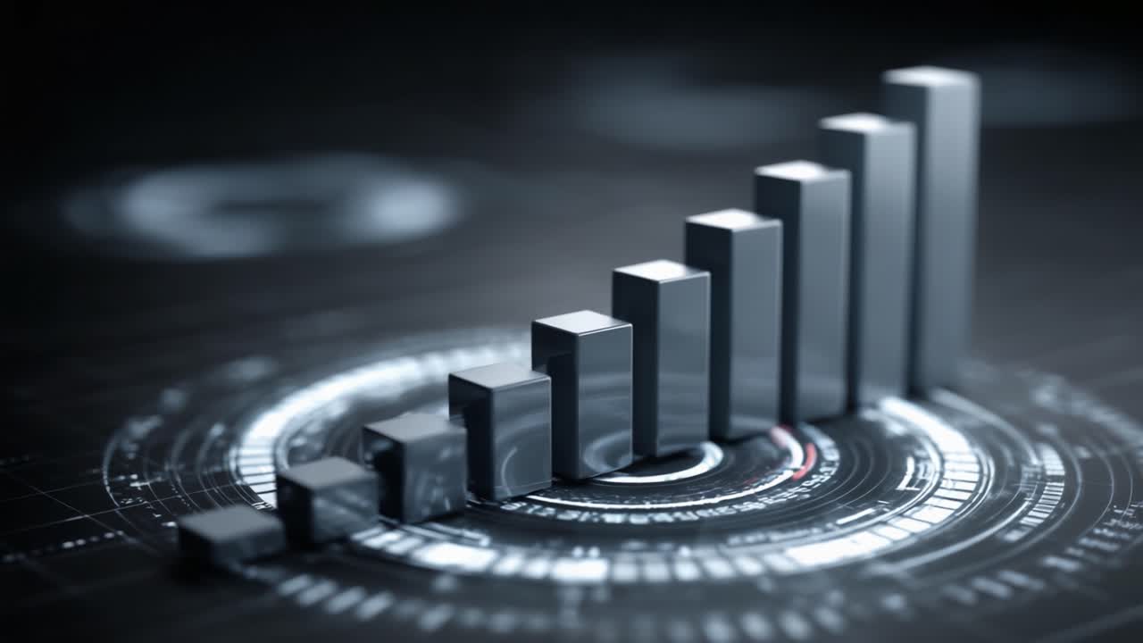 Visual Representation of Data Growth: An Intricate Graph Demonstrating Steady Increase in Statistics with a Futuristic Digital Background