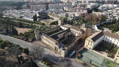aerial view of medieval alcazar of cordoba, spain