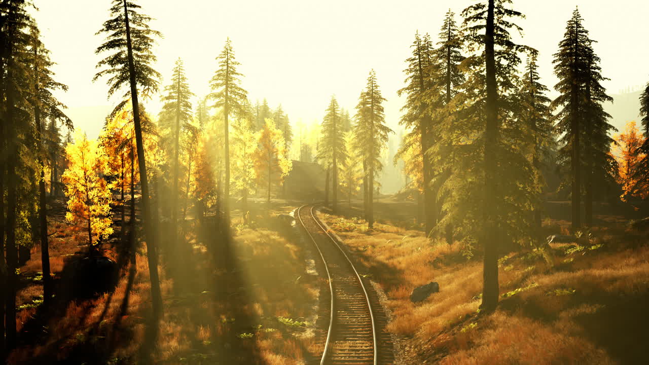 해가 지면 숲을 가로질러 열차가 달린다