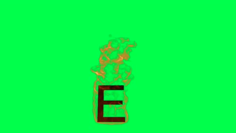 burning letter e on green screen