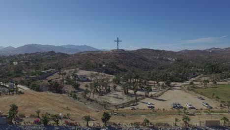 Aerial-shot-of-the-Marina-and-the-Cross-of-San-Jose-del-Cabo,-Baja-California-Sur